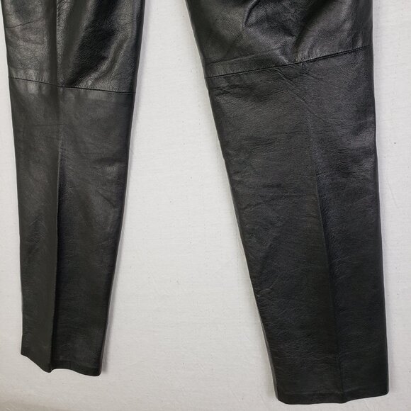 Vintage 100% Leather Pants Black High Rise Straight Leg Trousers size 38 US S/XS - Picture 8 of 11